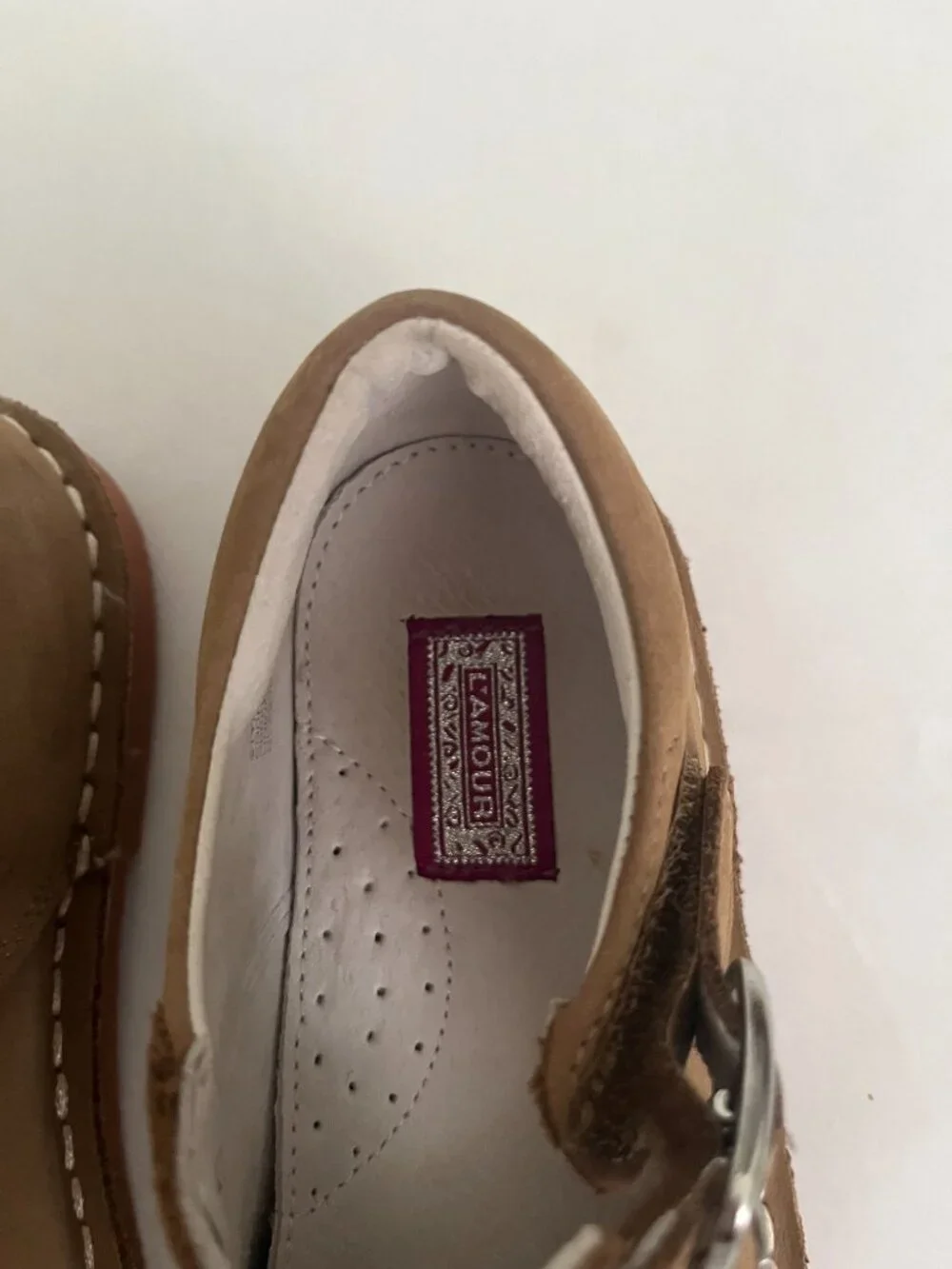 L' amourJoy Classic Nubuck Leather T-Strap Mary Jane Brown Size 11